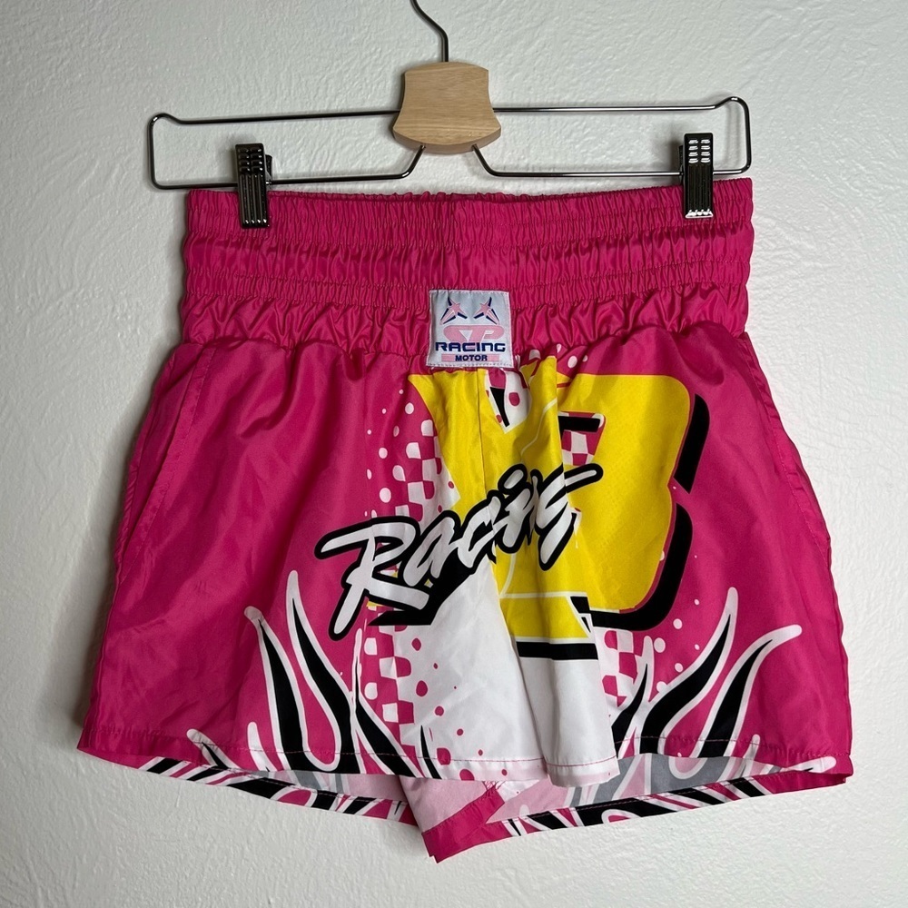 MAN Pink Yellow Elastic Waist Racing Sport Fighter Swim Shorts Sz S
